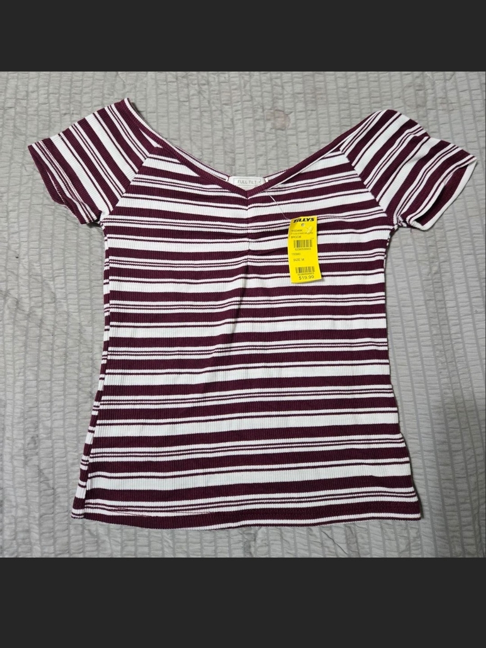 Tilly's Burgundy and White Striped V-Neck Crop Top